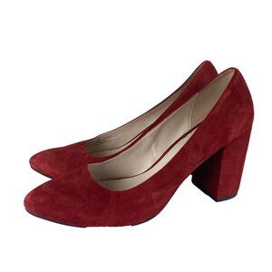 Cole Haan Womens sz 11 B Red Suede Leather Slip On Pumps Chunky Block Heel